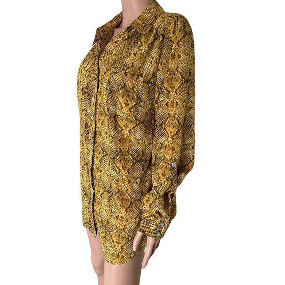 NEW Snake print button up blouse golden yellow/black NEW Style & Co SZ XL - Picture 3 of 11